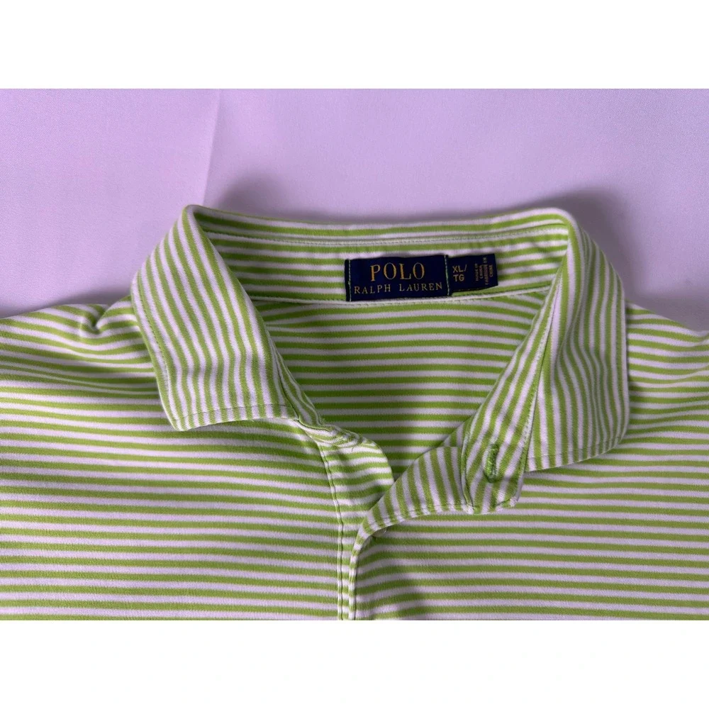 Polo Ralph Lauren Striped Golf Green Polo Shirt Short Sleeve Casual Size XL Mens